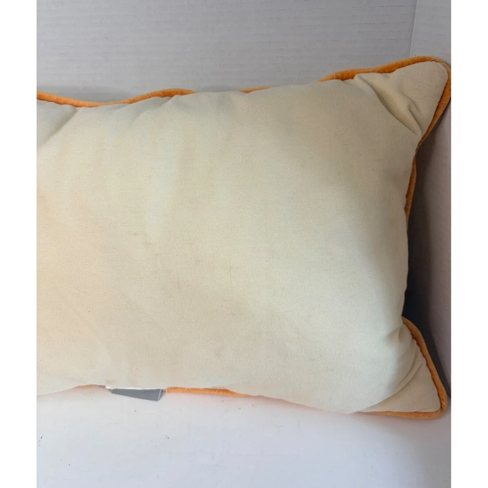 Tiger Embroidered Lumbar Throw Pillow Cream Orange Velvet Maximalist Moody